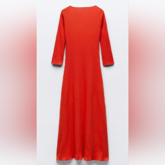 Zara Long Ribbed Dress Scoop Neck - Picture 3 of 12